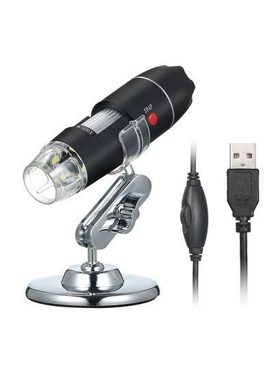 اشتري USB Digital Microscope 1600X Magnification Camera 8 LEDs with Stand Portable Handheld Inspection Magnifier في السعودية