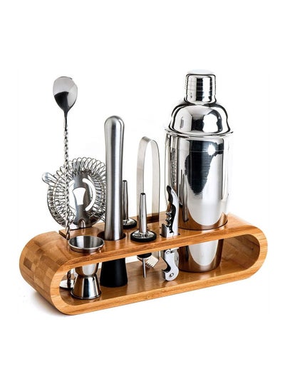 Buy 9-Piece Bartender Cocktail Shaker Set With Stand Silver/Brown in UAE