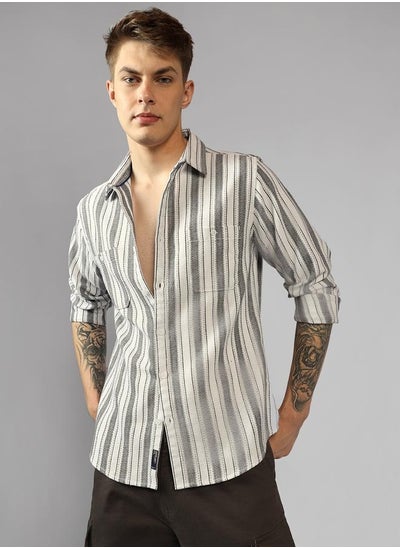 اشتري Relaxed Fit Multi Colour Cot/Poly Waffle Stripes Shirt – Unique and Stylish في الامارات