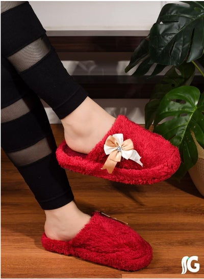 Buy Women's red fur slippers in Egypt