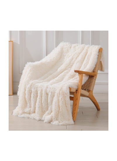 اشتري Decorative Extra Soft Fuzzy Faux Fur Throw Blanket 50" x 63", Solid Reversible Lightweight Long Hair Shaggy Blanket, Fluffy Cozy Plush Comfy Microfiber Fleece for Couch Sofa Bedroom, Cream White في الامارات