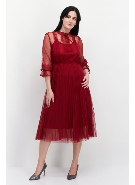 Buy Women Textured Midi Casual Dress, Red in UAE