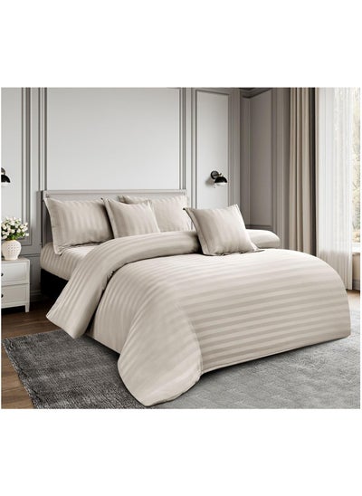 Buy 6-piece striped hotel bed comforter set, king size, 240x220 cm in Saudi Arabia