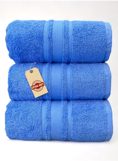 Buy Luxury Soft and Absorbent 3 Pcs Bath Towel Set - 450 GSM Hotel Quality Bathroom Towel for Bath Hand Beach Pool Or Spa (70x140cm) - Blue in Saudi Arabia