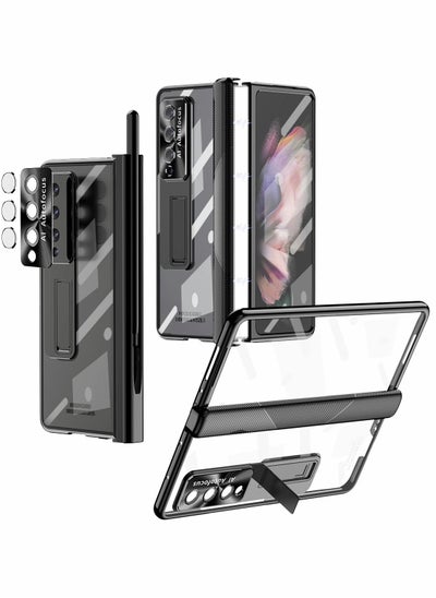 Buy Phone Case Hinge Protection for Samsung Galaxy Z Fold 4, Z Fold 4 Case S Pen Holder Transparent Plating PC Bulit -in Front Glass Kickstand All-Inclusive Case for Samsung Z Fold 4 5G (Black) in UAE