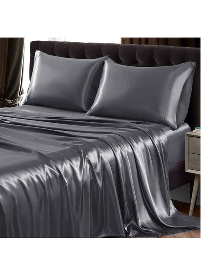 Buy Satin Bed Sheets Set, 4 Pieces Cooling Soft and Wrinkle Hotel Luxury Silky Bedding Set, 1 Deep Pocket Fitted Sheet, 1 Flat Sheet,  2 Pillowcases(Queen) in Saudi Arabia