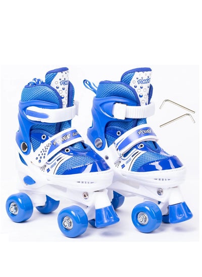 Buy Adjustable Roller Skate Shoes 2-Rows 4-Wheels, Blue/White, Size Meduim 35-38 in Egypt