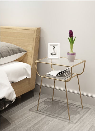 اشتري Modern Bedside Table Luxury Nightstands Coffee Table End Table Side Table For Bedroom Living Office Retail Tempered Glass Metal Gold Frame L47xH60xW31 cm في الامارات