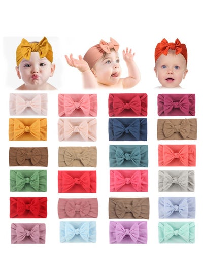 Buy 24pcs Multicolored Baby Headbands, Toddler Hair Accessories with Big Waffle Bows, Nylon Stretchable Headbands for Baby Girls in Saudi Arabia