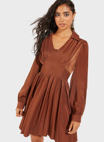 Buy Puff Sleeve Ruched Detail Dress in Saudi Arabia