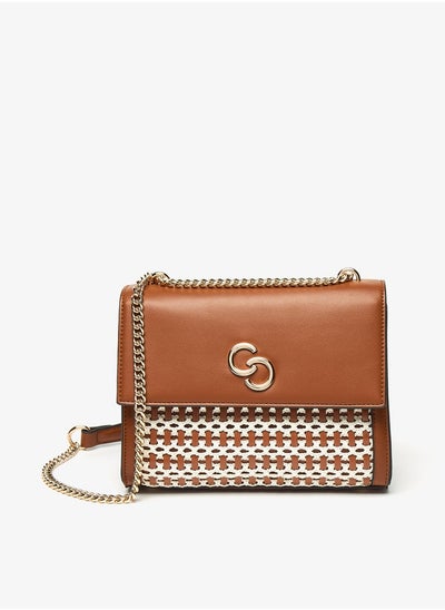 اشتري Women Textured Crossbody Bag with Chain Strap and Magnetic Closure في الامارات