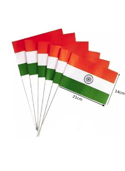 Buy Indian Flag with Bamboo Stick 14x21cm Pack of 6 in UAE