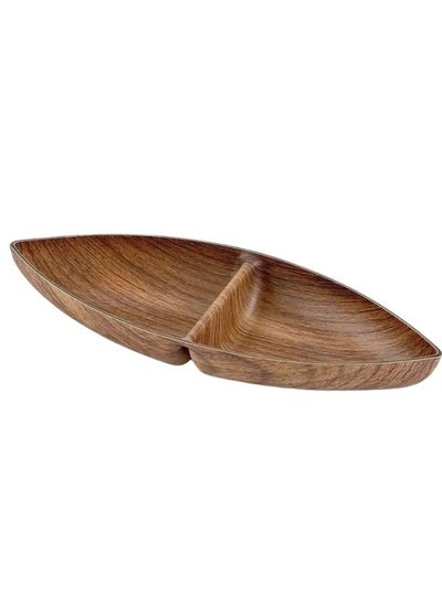 Buy Double Compartment Plastic Serving Platter with Wooden Design 27*11*4 cm in Egypt