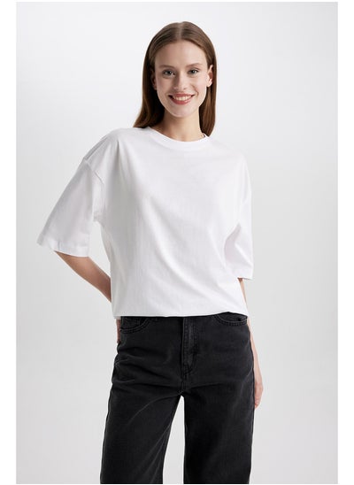 اشتري Woman Oversize Fit Crew Neck Knitted Short Sleeve T-Shirt في مصر