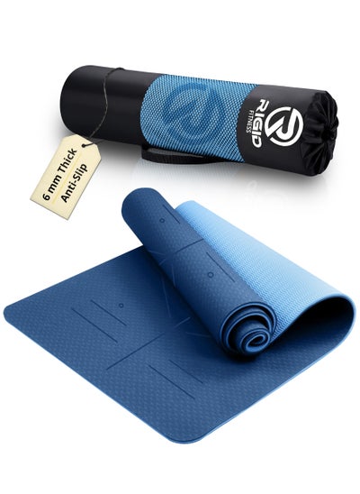 Buy Yoga Mat 6mm with Alignments - Anti-Slip TPE Yoga Mat with Carry Bag - Precision Alignment Lines, Double Colors, Lightweight & Durable for All Fitness Exercises- 183 * 66cm*0.6cm Thick in Saudi Arabia