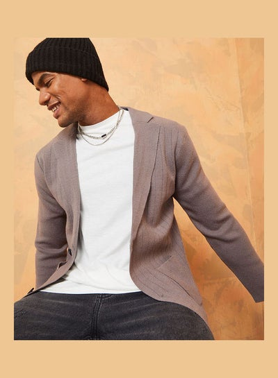 Buy Cardigan Style Slim Fit Knitted Front Button Blazer in Saudi Arabia