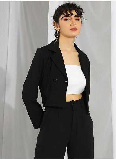 Buy Solid Single Breasted Crop Blazer in Saudi Arabia