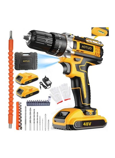 Buy 48V Cordless Drill, 3/8 Inch Power Drill Set with Lithium Ion Battery and Charger, Electric Drill with Variable Speed, 19 Positions and 24-Pieces Drill/Driver Accessories Kit in Saudi Arabia