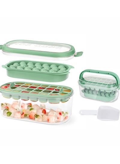 Buy Ice Cube Tray, Easy Release 28pieces Cube Molds and 26pieces Circle Ball Ice Trays Bpa Free Stackble Spill Resistant Removable Molds with Portable Storage Ice Bucket, Ice Scoop Green in Saudi Arabia