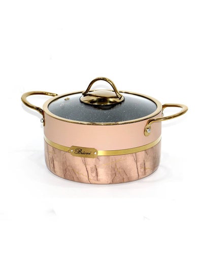 Buy Deep Aluminum Cooking Pot with Lid, Perfect Design, 28 cm, Cream/Gold in Saudi Arabia