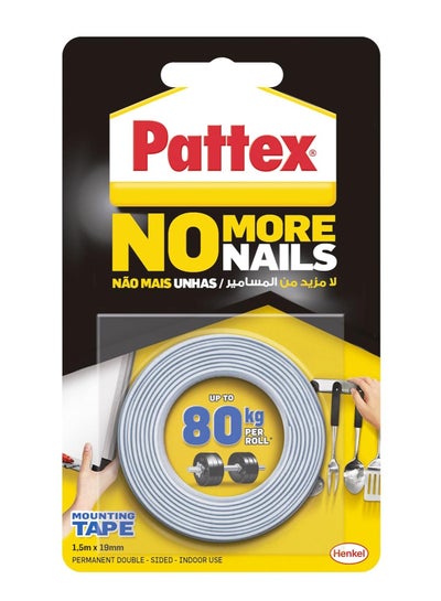 Buy Pattex No More Nails On A Roll, Double-Sided Tape for Reliable Instant Bonding, Multipurpose Adhesive Tape, Adhesive Strips for Indoor Use, 19mm x 1.5m Roll in UAE