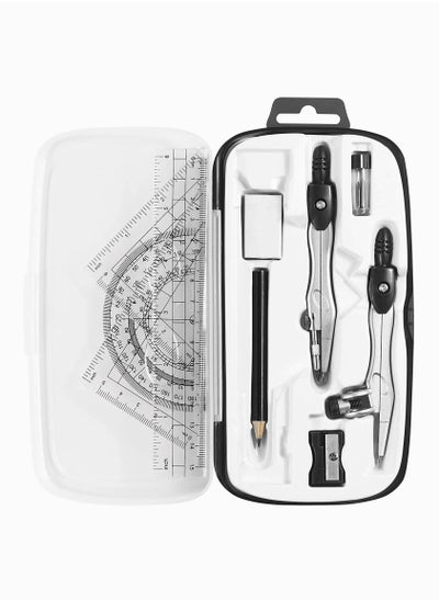 Buy Math Geometry Kit Sets 10 Piece Student Supplies with Shatterproof Storage Box, Includes Rulers, Protractor, Compass, Eraser, Pencil Sharpener, Lead Refills, Pencil, for Drafting and Drawings in UAE