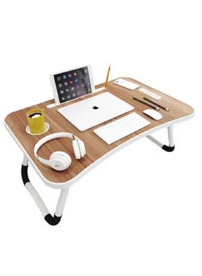 Buy Foldable Laptop Table With Cup Holder Brown 60 X 40cm in Saudi Arabia