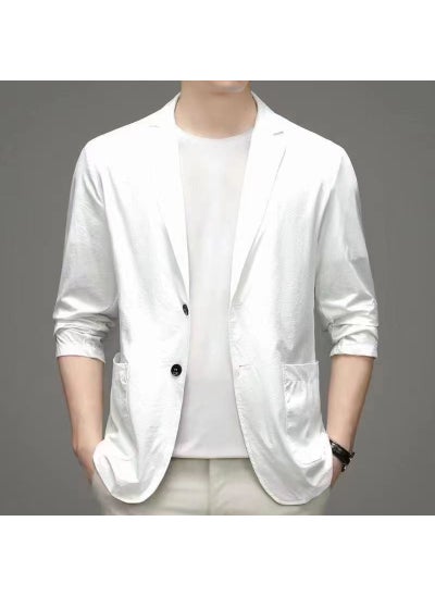 Buy Foreign Trade Spring and Summer Thin Solid Color Mens Casual Small Suit Korean Mens Business Single Western Sunscreen Suit Jacket MenWhite White in Saudi Arabia