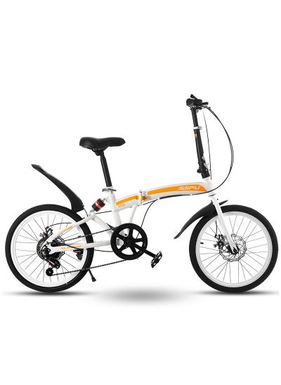 اشتري 20in Folding Bike, 7 Speed Foldable City Bike, Carbon Steel Bicycle for Adults, Foldable Bicycle with Adjustable Seats & Disc Brake for Traveling & Exercising في الامارات