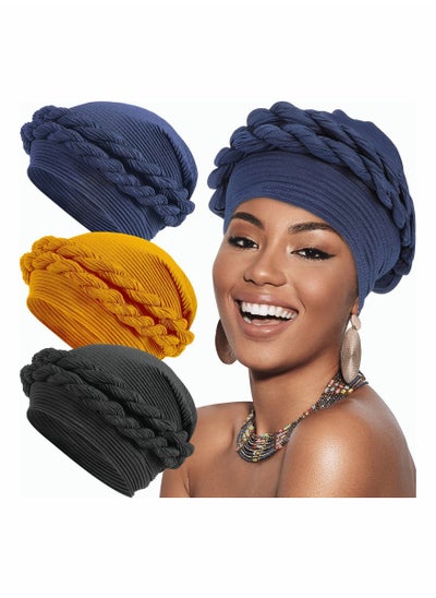 Buy 3 Pieces African Women Turban Cap Head Wrap Knot Pre-Tied Bonnet Braid Turban for Women, Multicolored, One Size in UAE