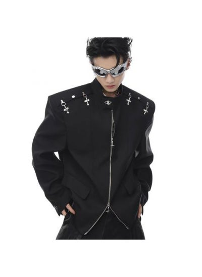 Buy Autumn Deconstructed Metallic Clasp Blazer Jacket Men Black in UAE