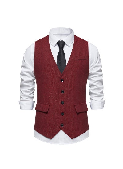 اشتري 2023 European size autumn and winter New Amazon retro British style single-breasted mens casual suit vest Red في الامارات