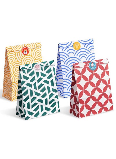 اشتري Assorted Color Paper Bag Set 48Pcs Gift Bags In Optimal Size 6.7 * 3.2 * 9.4 Inches With 48 Stickers Food Grade Takeout Bags For Christmas Festivals Birthdays Parties Weddings Etc. في الامارات