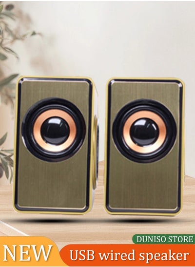 اشتري 2 pieces of Computer speaker, USB wired mini speaker, subwoofer sound quality, adjustable volume, dual independent diaphragm, suitable for computers, phones, tablets, gold في السعودية