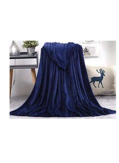 اشتري Light weight Extra Soft King Size Solid Blanket all season Flannel Fleece Throw Blanket 200x230cm 100% Polyester-Blue في الامارات