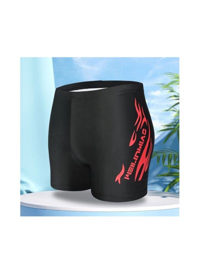 Buy Men's Swimming Trunks Beachwear Quick Dry Double Layer Beach Pants Gym Wear Fitness Workout Short Sports Running Boxer Swim Shorts Swimsuit Summer Pure Black/Red in UAE