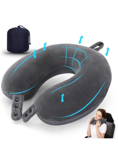 اشتري Memory Foam U Shape Travel Neck Pillow for Head Support Soft Adjustable Pillow for Plane, Car Home Office Grey 30x30x8cm في الامارات