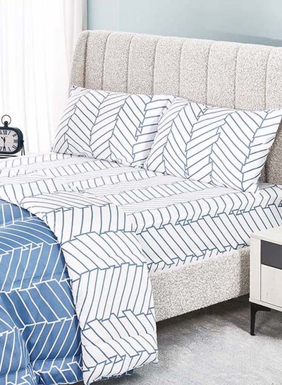 Buy Chevron Fitted Sheet and Pillowcase Set, Tranquil Blue & White - 150x200 cm in UAE