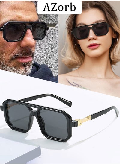 Buy Sunglasses Men Women Aviator Double Bridge Sun Glassess for Mens Women Square Gold Trend Design Men's Ladies Eyewear Luxury Sunglass UV400 Protection Shades Black in Saudi Arabia