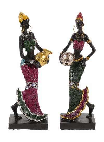 اشتري SYOSI African Sculpture 2pcs African Women Girls Figure Tribal Lady Figurine Statue Decor Collectible Black Human Dolls Art Piece for Living Room Shelf Accent Gift في الامارات