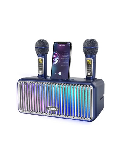 Buy Karaoke Machine Portable Bluetooth Speaker With 2 UHF Wireless Microphones Speaker System With Colorful Gradient LED Lights ForAdultsAndKids in UAE