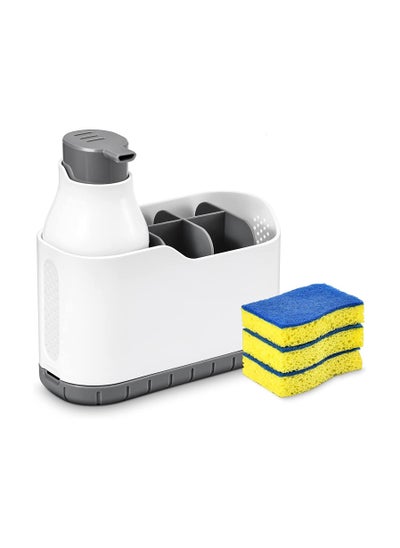 Buy Dish Soap Pump Dispenser with Sponge Holder, Dishwashing/Hand Liquid Draining Tray, for Kitchen Sink/Bathroom in Saudi Arabia