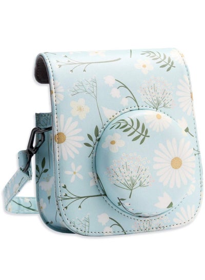 اشتري Camera Bag Camera Protection Bag Vintage Floral PU Leather Camera Storage Bag with Shoulder Strap for Instax Mini 11 Fresh Green Small Daisy Camera Bag في السعودية