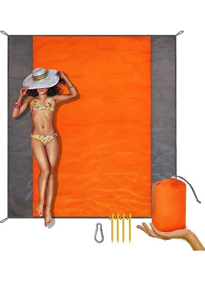 Buy Beach Blanket Picnic Blanket Waterproof, 210 x 200cm Beach Mat Sand Free Extra Large Sandproof for 3-7 Adults Lightweight Foldable Blankets with 4 Stakes for Camping Travel Hiking-Orange in Saudi Arabia