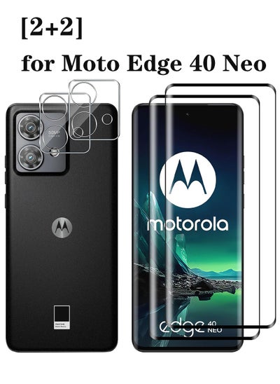 Buy Screen Protector for Motorola Moto Edge 40 Neo for Tempered Glass, Pack of 2 Screen Protectors and 2 Pieces Camera Protection, 13H Hardness Anti-Scratch Tempered Glass in Saudi Arabia