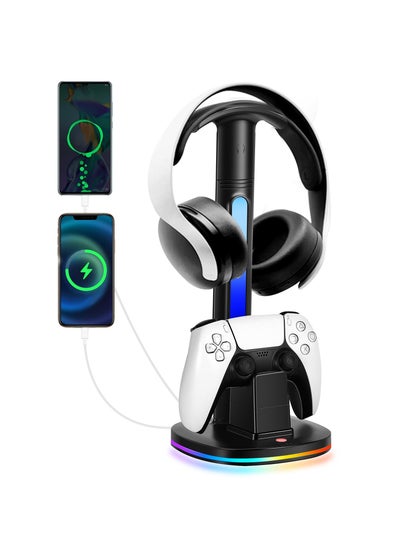 Buy PS5 Controller Charging Station with RGB Headphone Stand, PS5 Controller Charger Holder with 2 USB Charging Ports, Headset Stand for Playstation 5 Controller Charging Dock, Black in Saudi Arabia