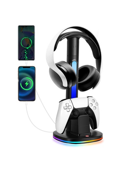 Buy Controller Charging Station with RGB Headphone Stand for PS5 Controller,Charger Holder with 2 USB Charging Ports, Headset Stand for Playstation 5 Controller Charging Dock, Black in Saudi Arabia