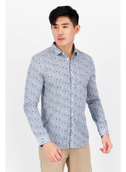 Buy Men Slim Fit Pointed Collar Long Sleeves Printed Casual Shirt, Blue Combo in UAE