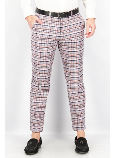 Buy Men Regular Fit Plaid Four Pocket Style Dress Pants, Pink Combo in UAE