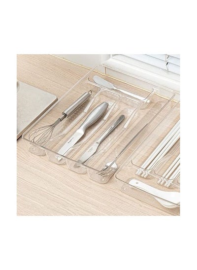 اشتري Desk Drawer Organizer Vanity and Desk Drawer Storage Bin Clear Plastic Drawer Organizer Trays Layout Storage Box - (5 Dividers) في الامارات